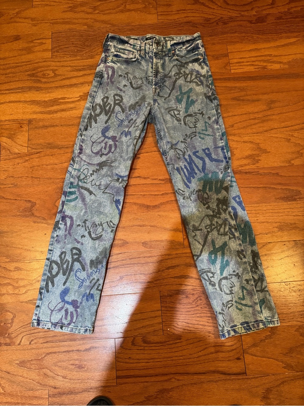 wild fable Blue Graffiti Straight Leg Jeans